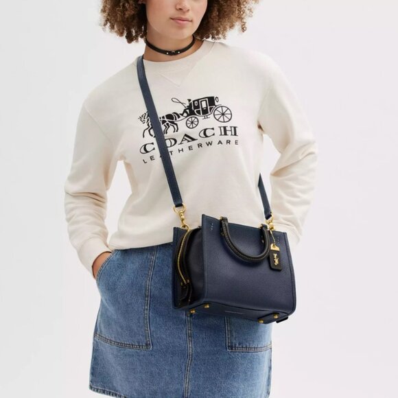 NWT Coach Rogue Bag 25 In Regenerative Leather Dark Denim Purse handbag Blue - Picture 8 of 13